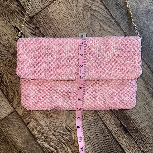 Bamboo Woven Pink Rectangle Fold Over Crossbody Bag - Picture 5 of 13